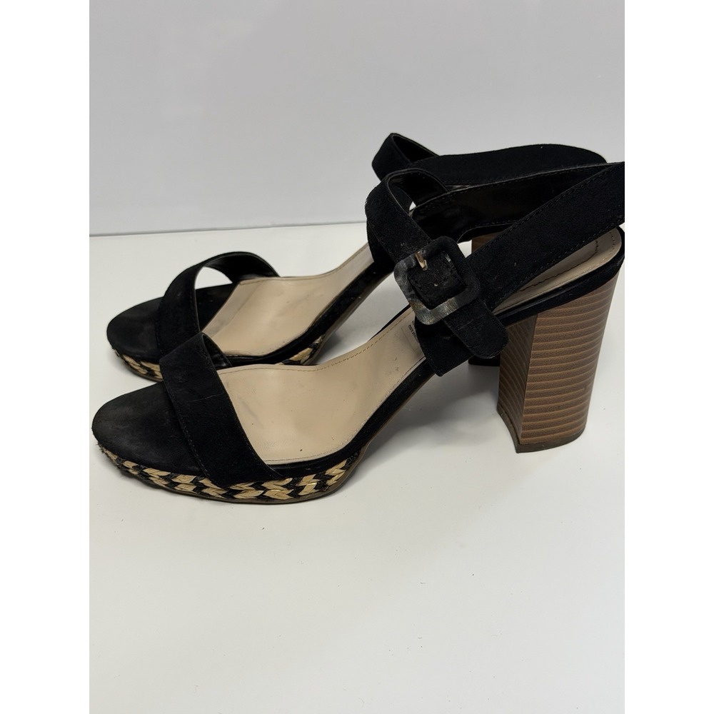 Liz Claiborne Sandal Womens Size 10Black Suede Ankle Strap Chunky Heels C-1